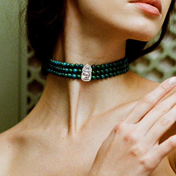 Three Strand Beaded Turquoise Choker – RICCIARDI display picture 2