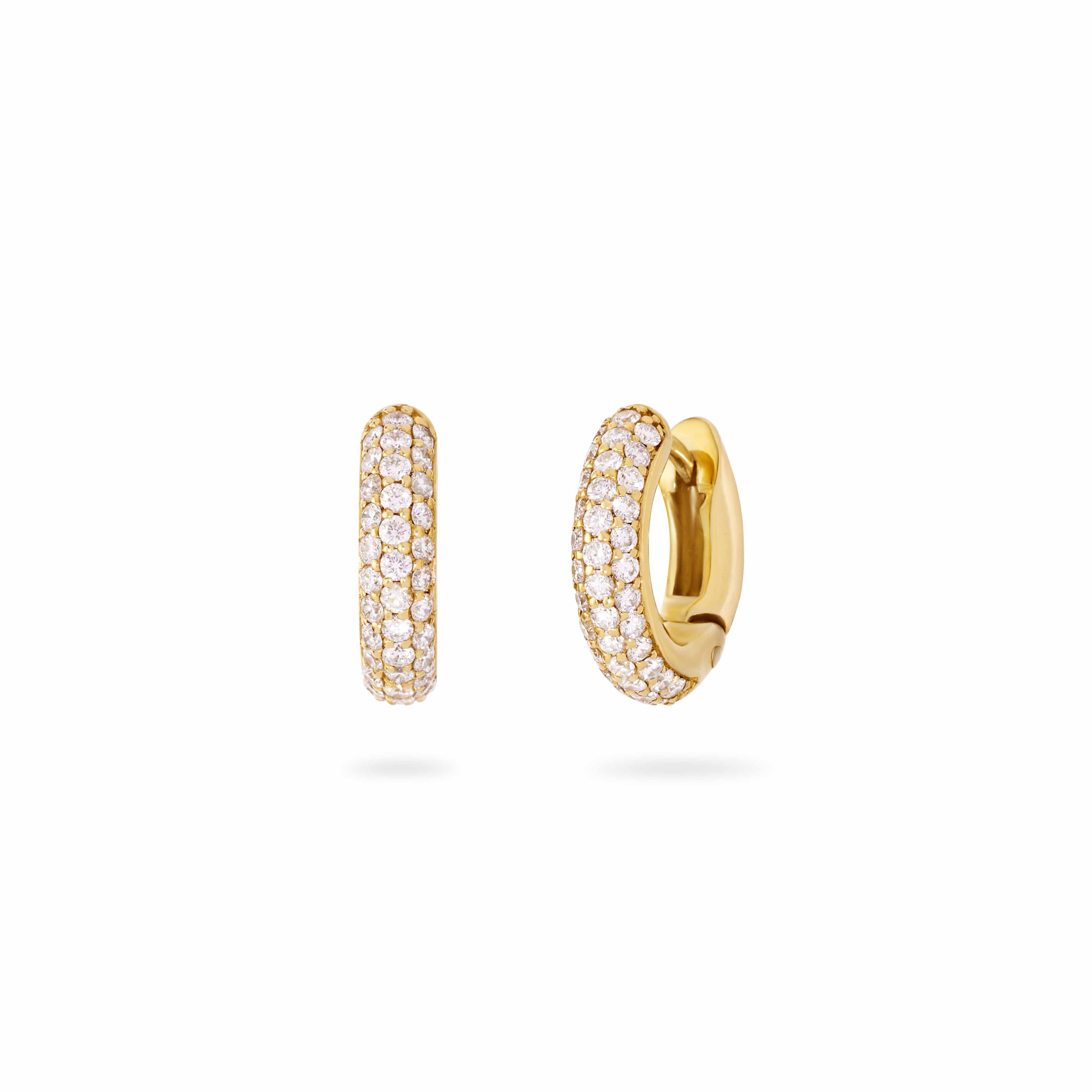 3 Row Diamond Studded Hoops- Yellow Gold