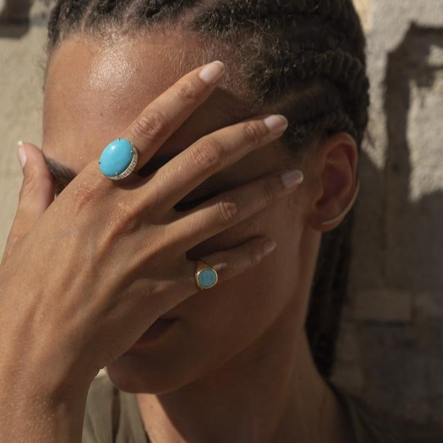 Turquoise Luna Ring with Diamonds