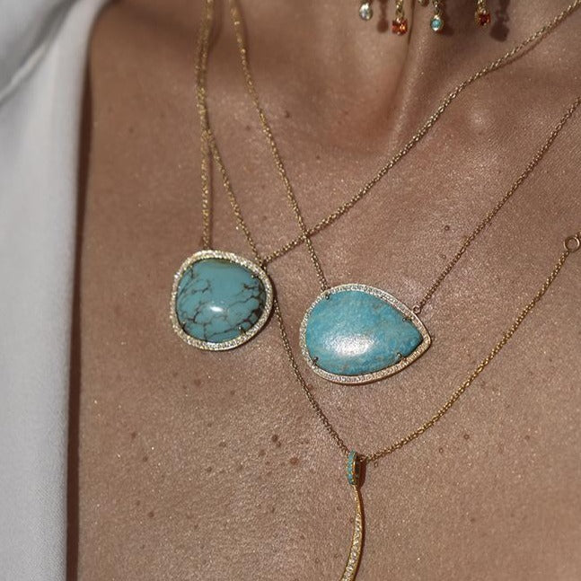 Turquoise Halo Diamond Necklace