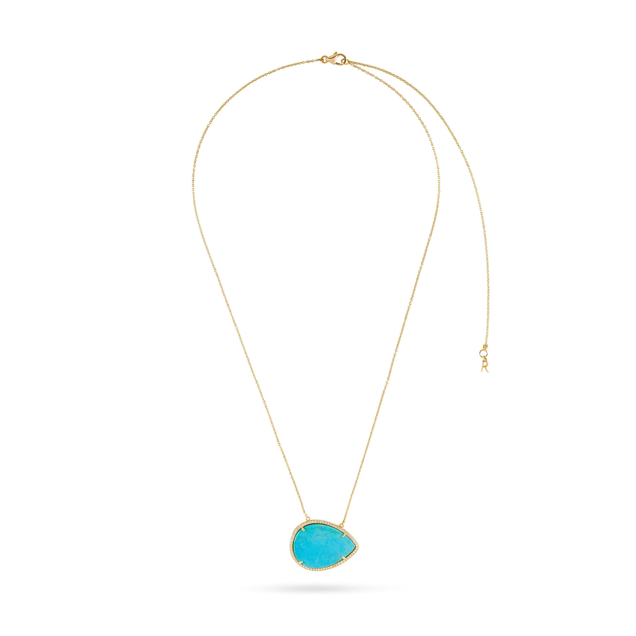 Side Pear Turquoise Halo Diamond Necklace