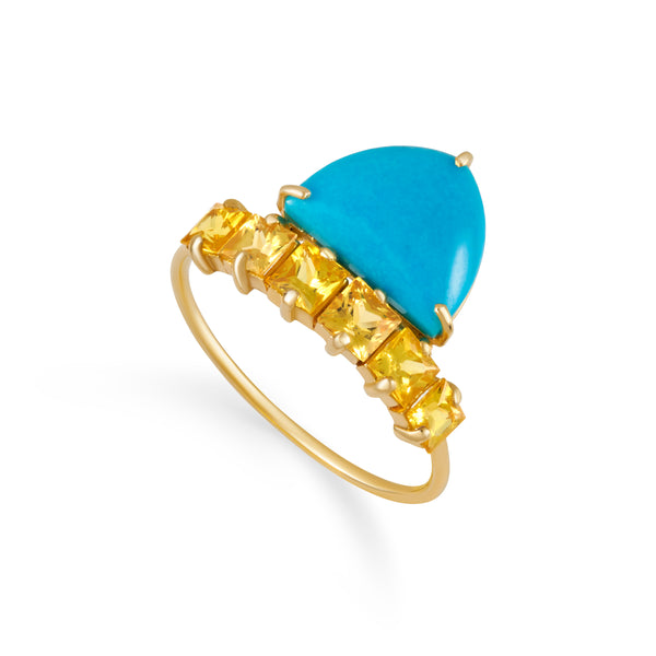 Turquoise Yellow Sapphire Row Ring