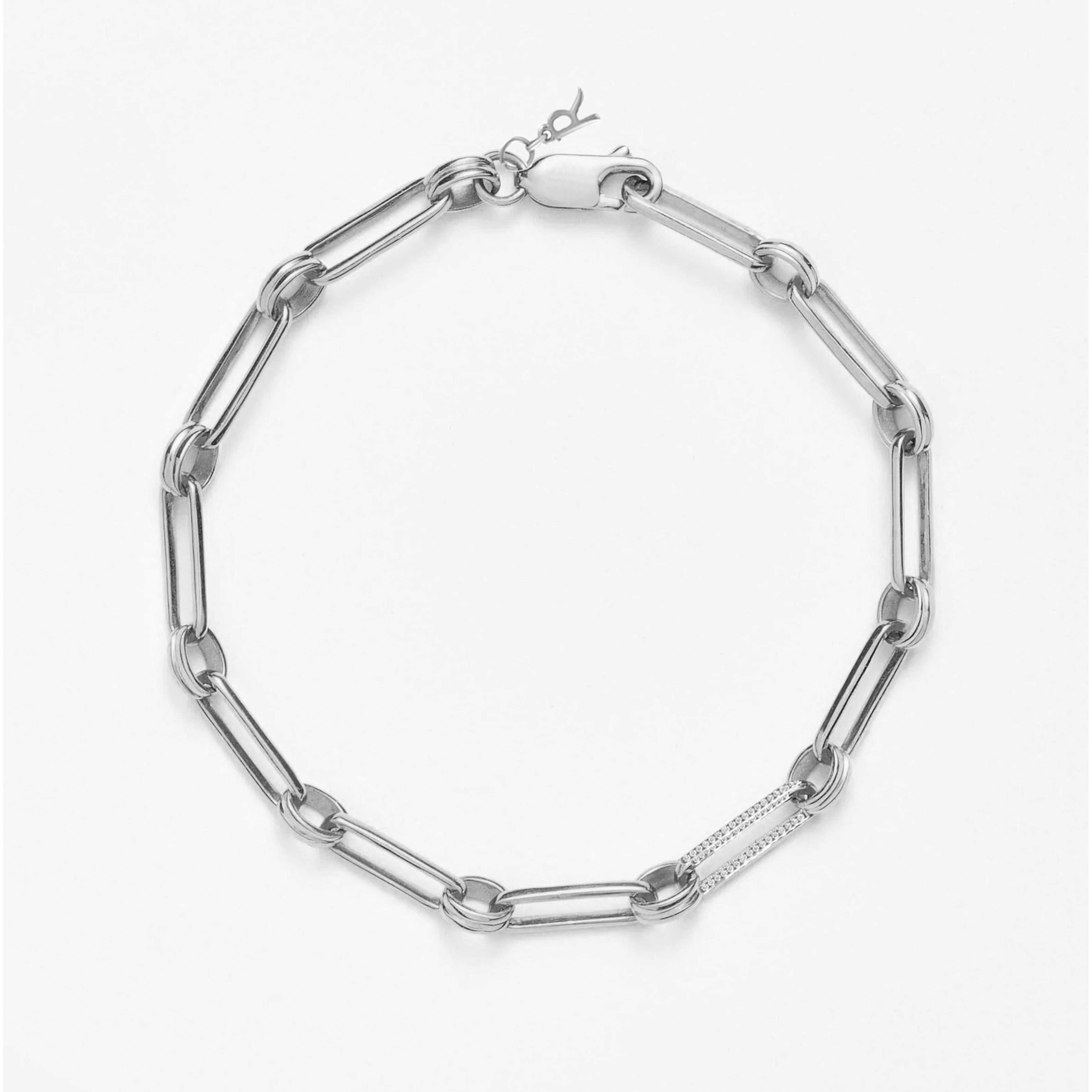 Paperclip Bracelet with Diamond Link